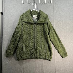 Aran Craft Merino Wool Zip-Front Cardigan with Pockets Meadow Smeen Size Medium